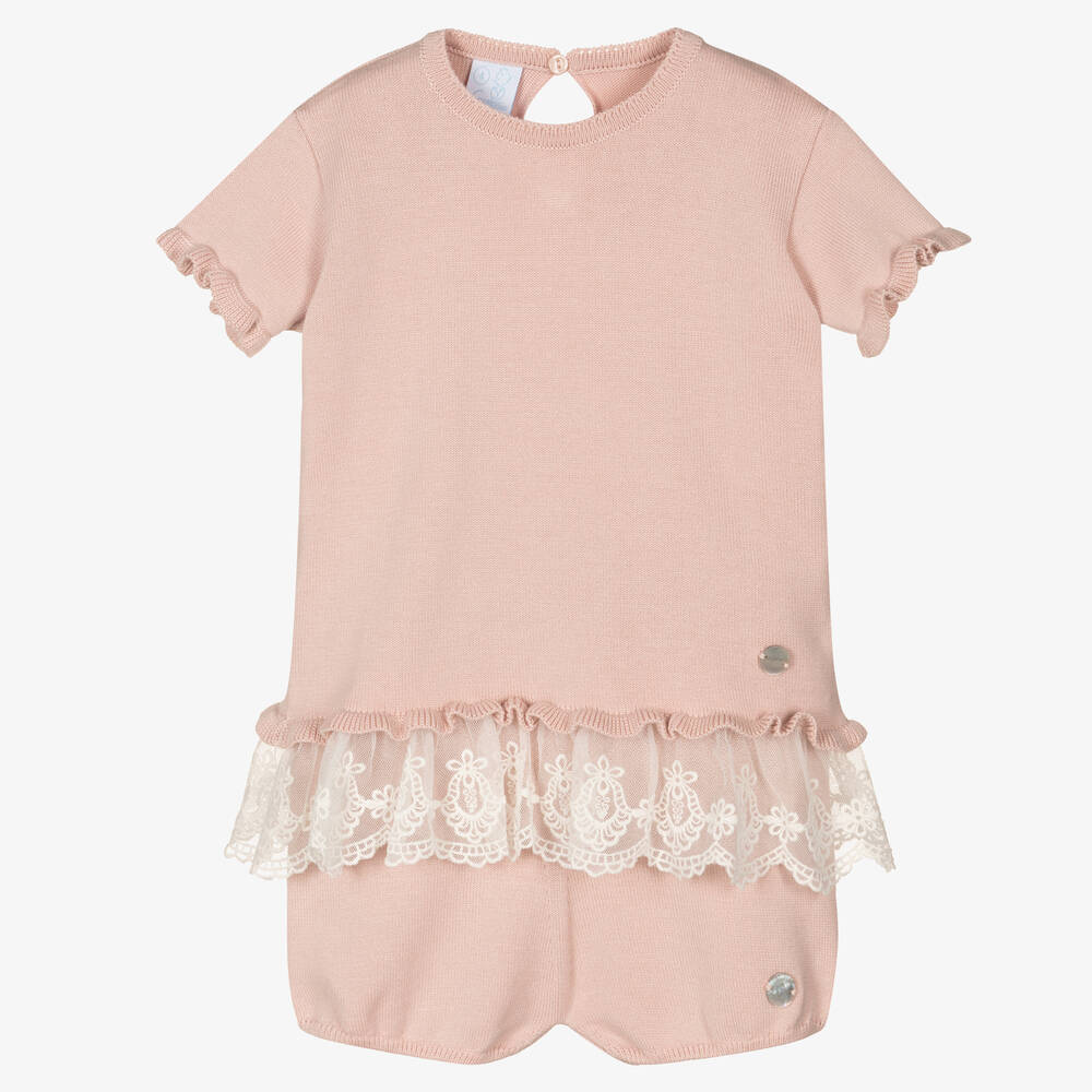 Artesanía Granlei - Girls Pink Knitted Shorts Set  | Childrensalon