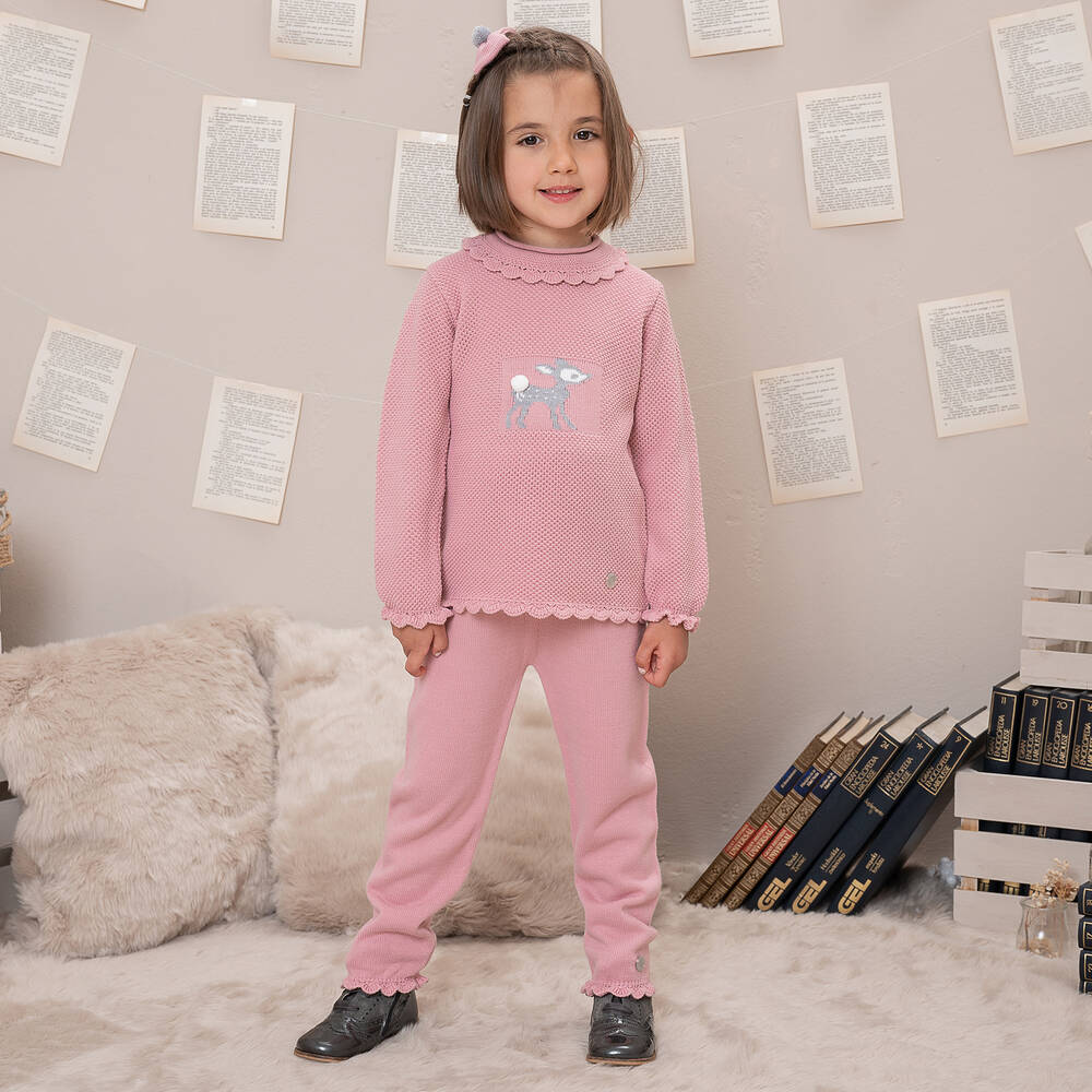 Artesanía Granlei-Girls Pink Knitted Trouser Set | Childrensalon Outlet