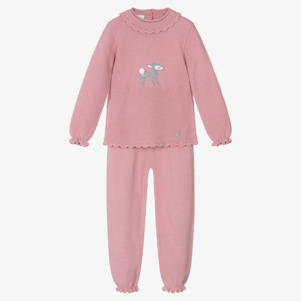 Artesanía Granlei - Girls Pink Knitted Trouser Set | Childrensalon