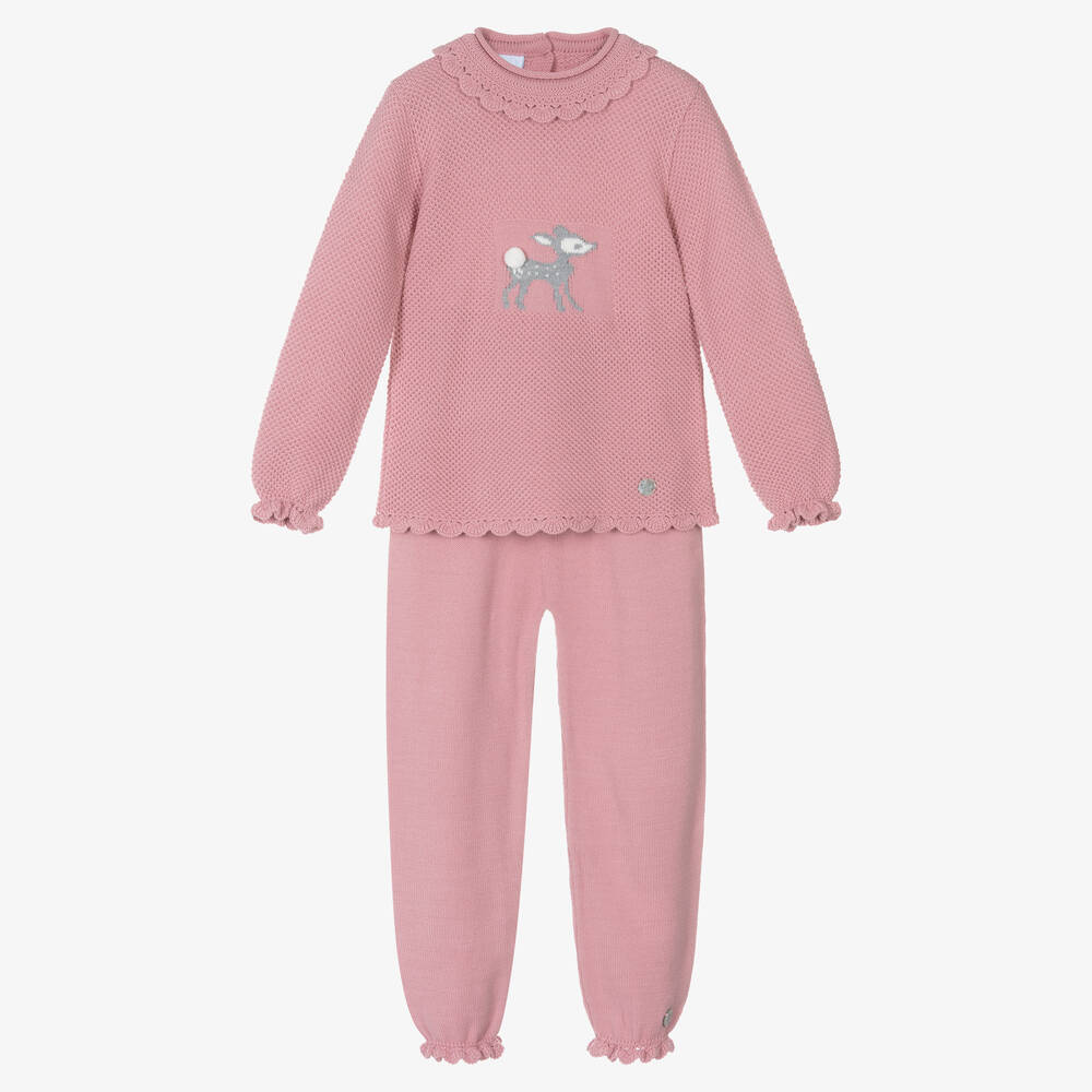 Artesanía Granlei-Girls Pink Knitted Trouser Set | Childrensalon Outlet