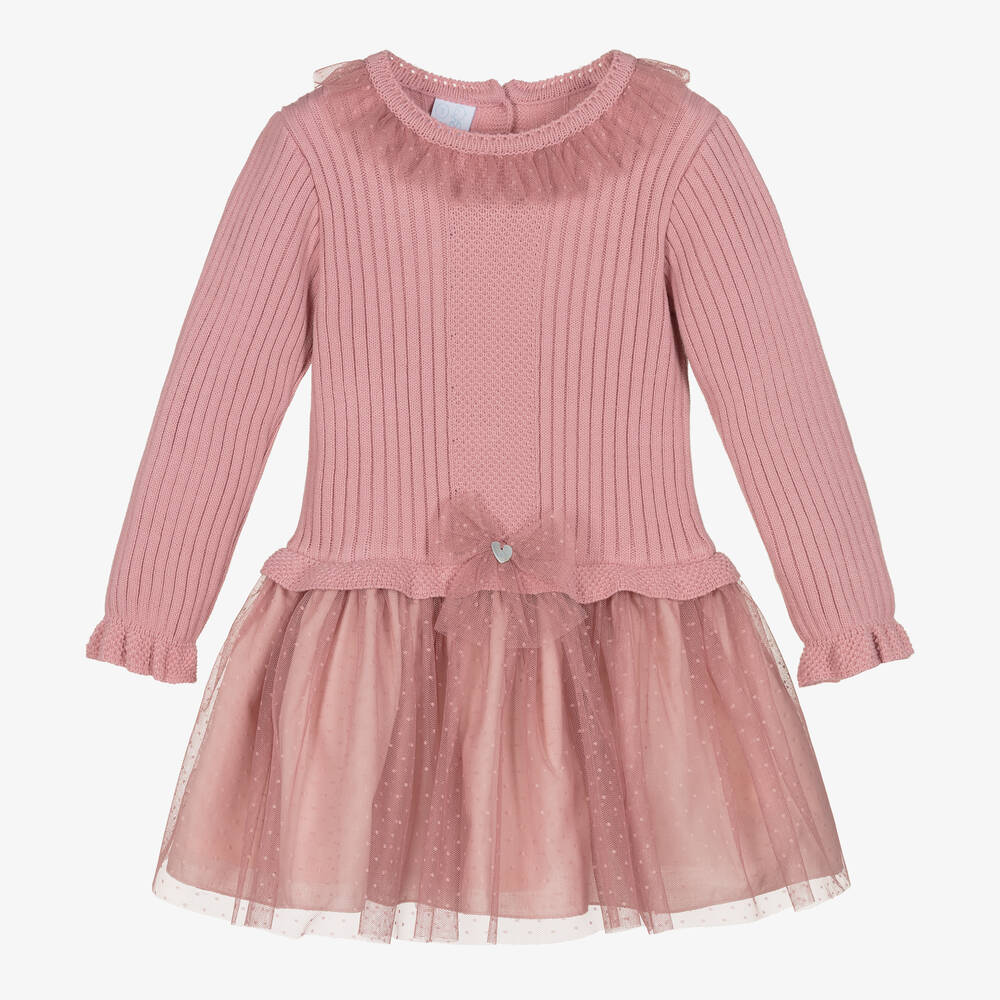 Artesanía Granlei - Розовое трикотажное платье с отделкой из тюля | Childrensalon