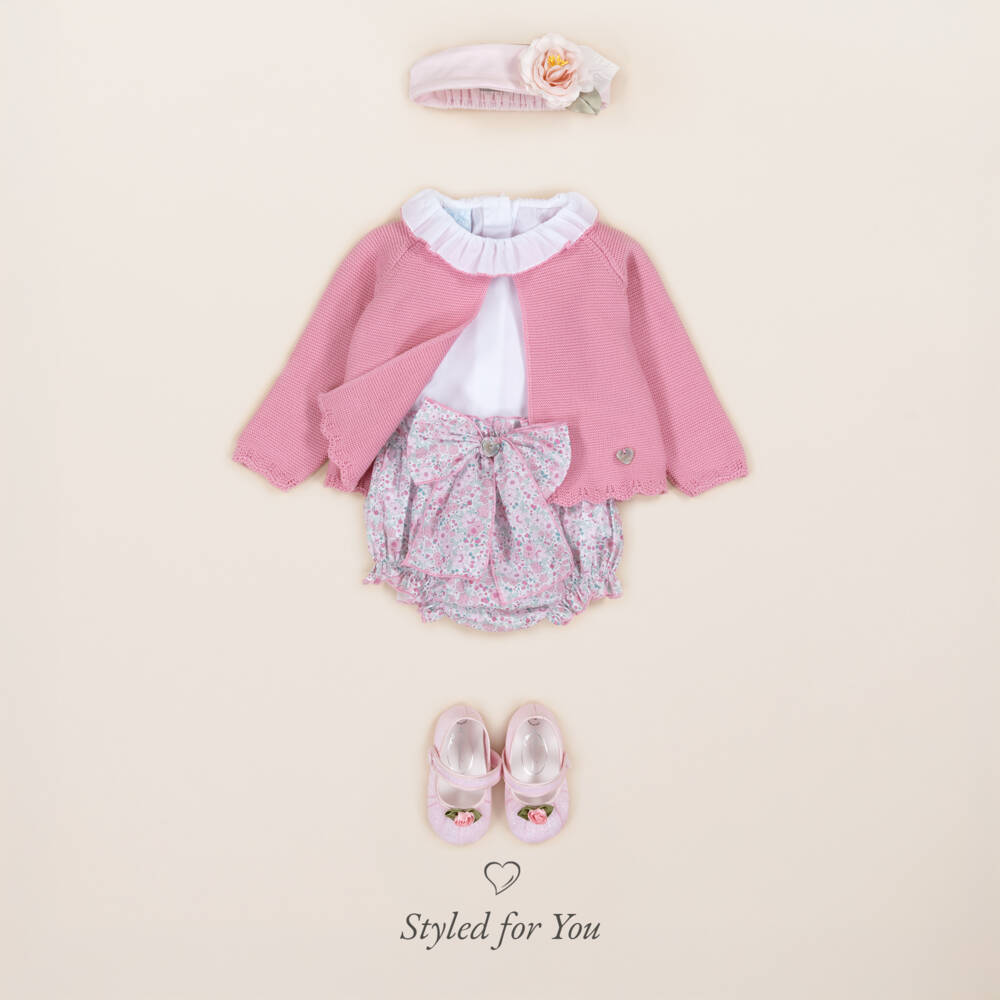 Artesanía Granlei-Girls Pink Rosette Cotton Ensemble | Childrensalon Outlet