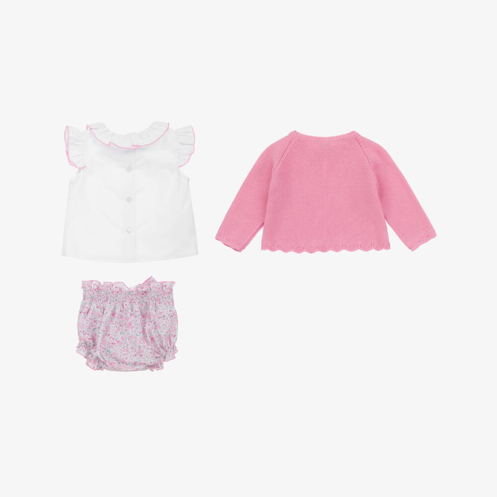 Artesanía Granlei-Girls Pink Rosette Cotton Ensemble | Childrensalon Outlet