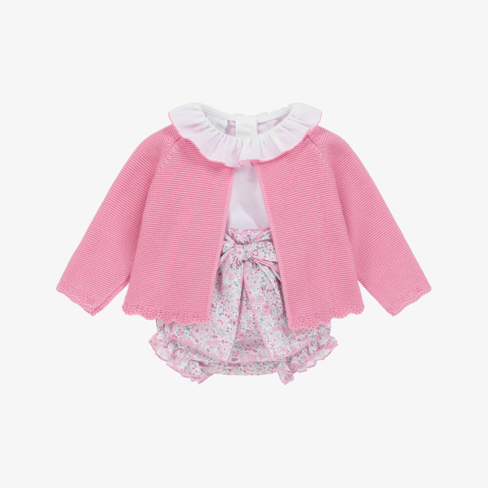 Artesanía Granlei-Girls Pink Rosette Cotton Ensemble | Childrensalon Outlet