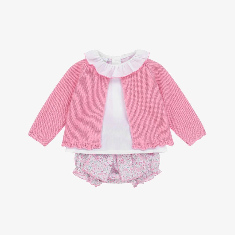 Artesanía Granlei-Girls Pink Rosette Cotton Ensemble | Childrensalon Outlet