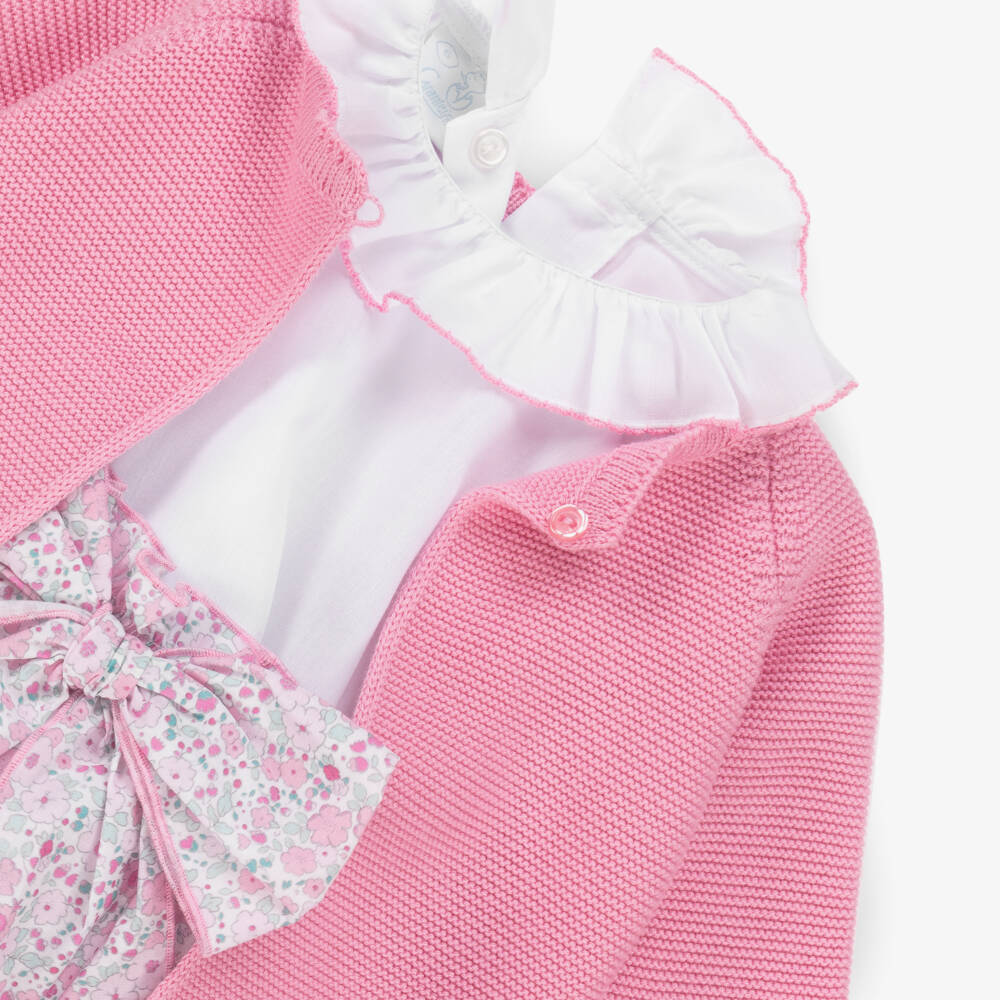Artesanía Granlei-Girls Pink Rosette Cotton Ensemble | Childrensalon Outlet