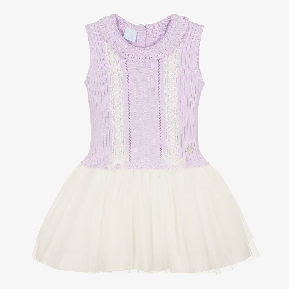 Artesanía Granlei - Girls Purple Cotton Knit Tulle Dress | Childrensalon