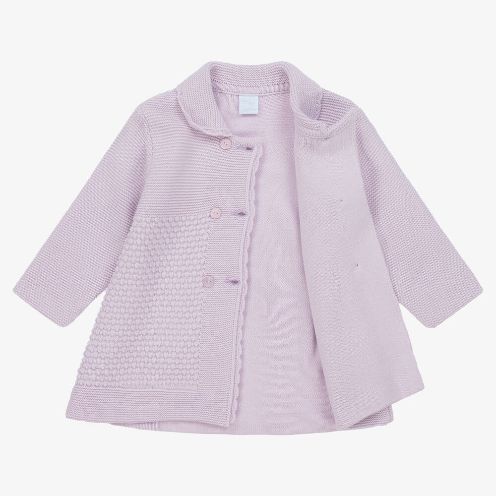 ارتيزانيا  غرانلي-طقم معطف وبونيه أكريليك محبوك لون بنفسجي | Childrensalon Outlet