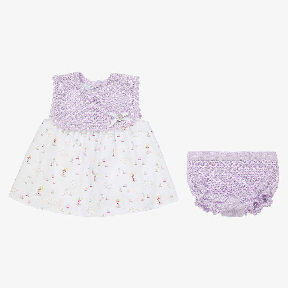 Artesanía Granlei-فستان أطفال بناتي مزيج قطن محبوك لون بنفسجي | Childrensalon Outlet