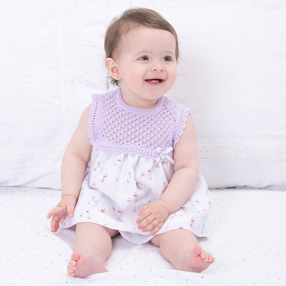 Artesanía Granlei-فستان أطفال بناتي مزيج قطن محبوك لون بنفسجي | Childrensalon Outlet