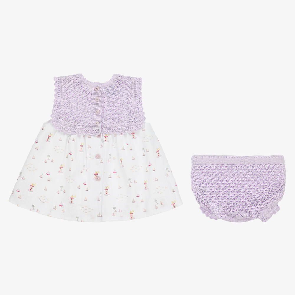 Artesanía Granlei-فستان أطفال بناتي مزيج قطن محبوك لون بنفسجي | Childrensalon Outlet