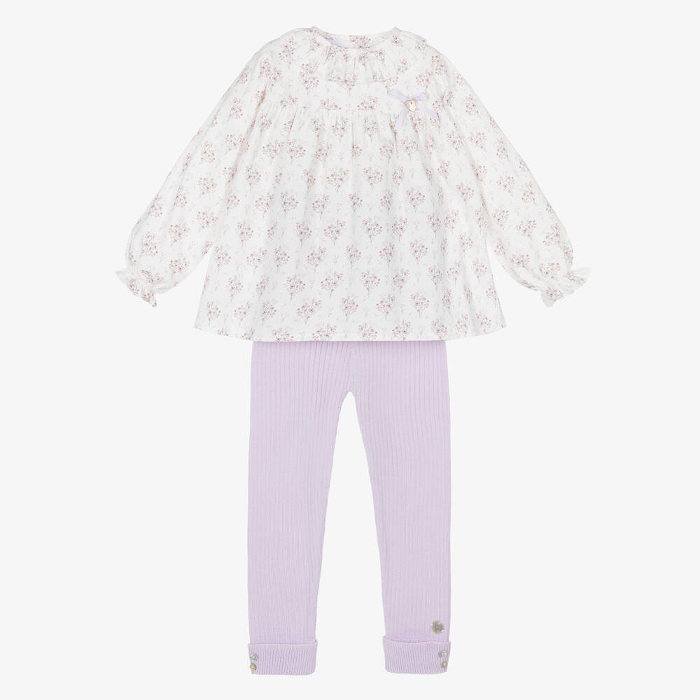 Artesanía Granlei - Girls Purple & White Floral Print Legging Set | Childrensalon