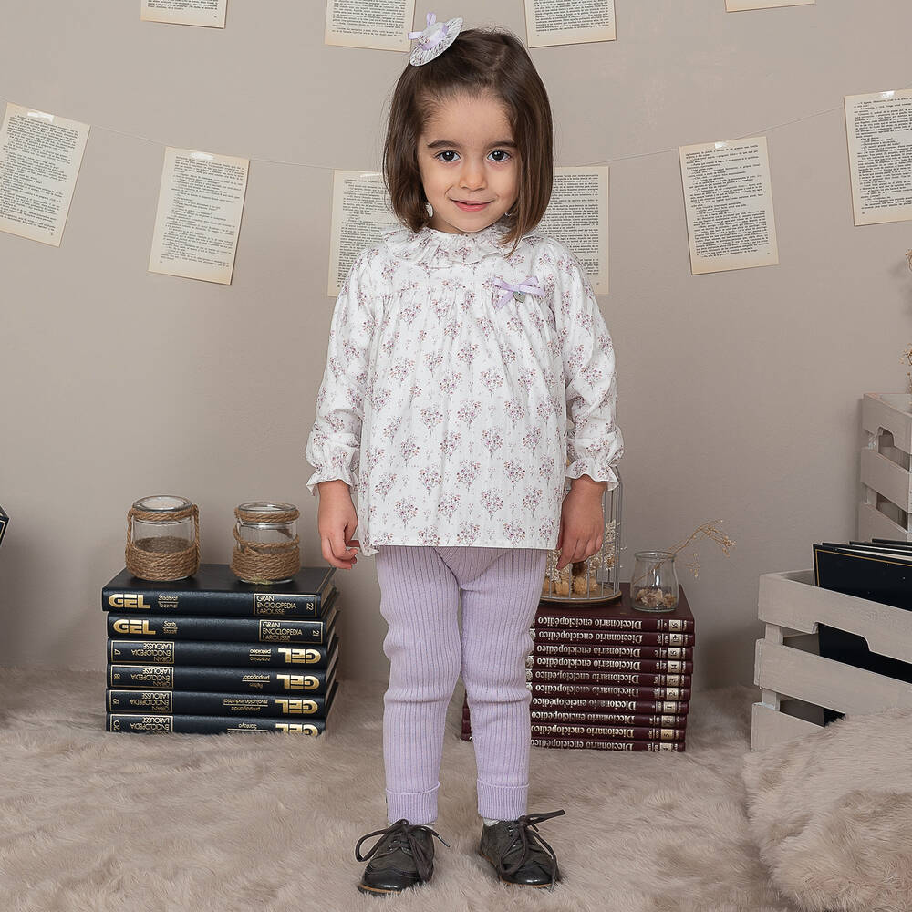 Artesanía Granlei-Girls Purple & White Floral Print Legging Set | Childrensalon Outlet