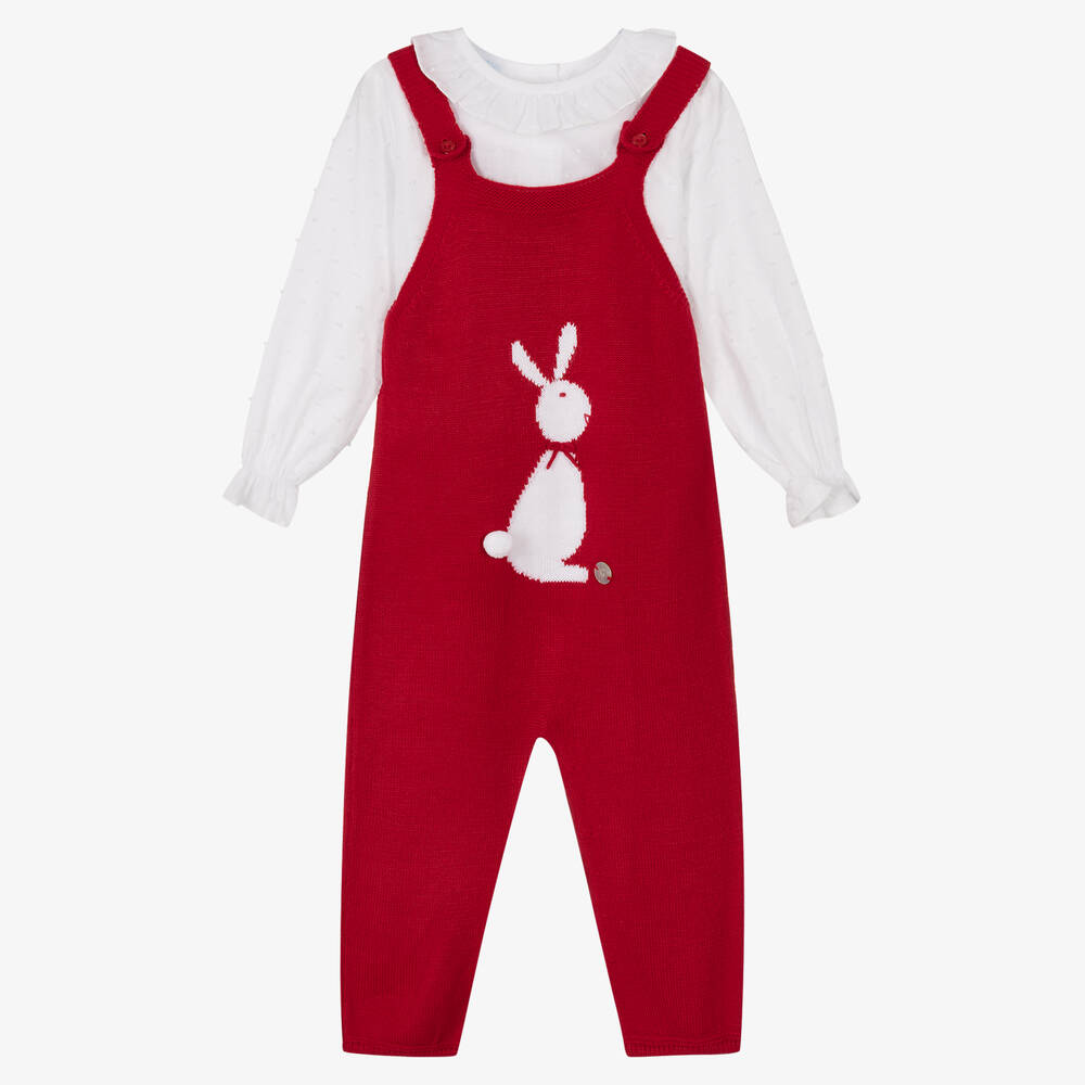 Artesanía Granlei-طقم دانغريز أطفال بناتي قطن لون أحمر وأبيض | Childrensalon Outlet