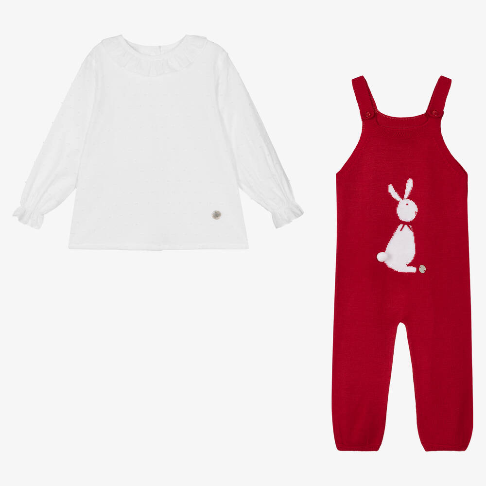 Artesanía Granlei-Топ и красный полукомбинезон с кроликом для девочек | Childrensalon Outlet