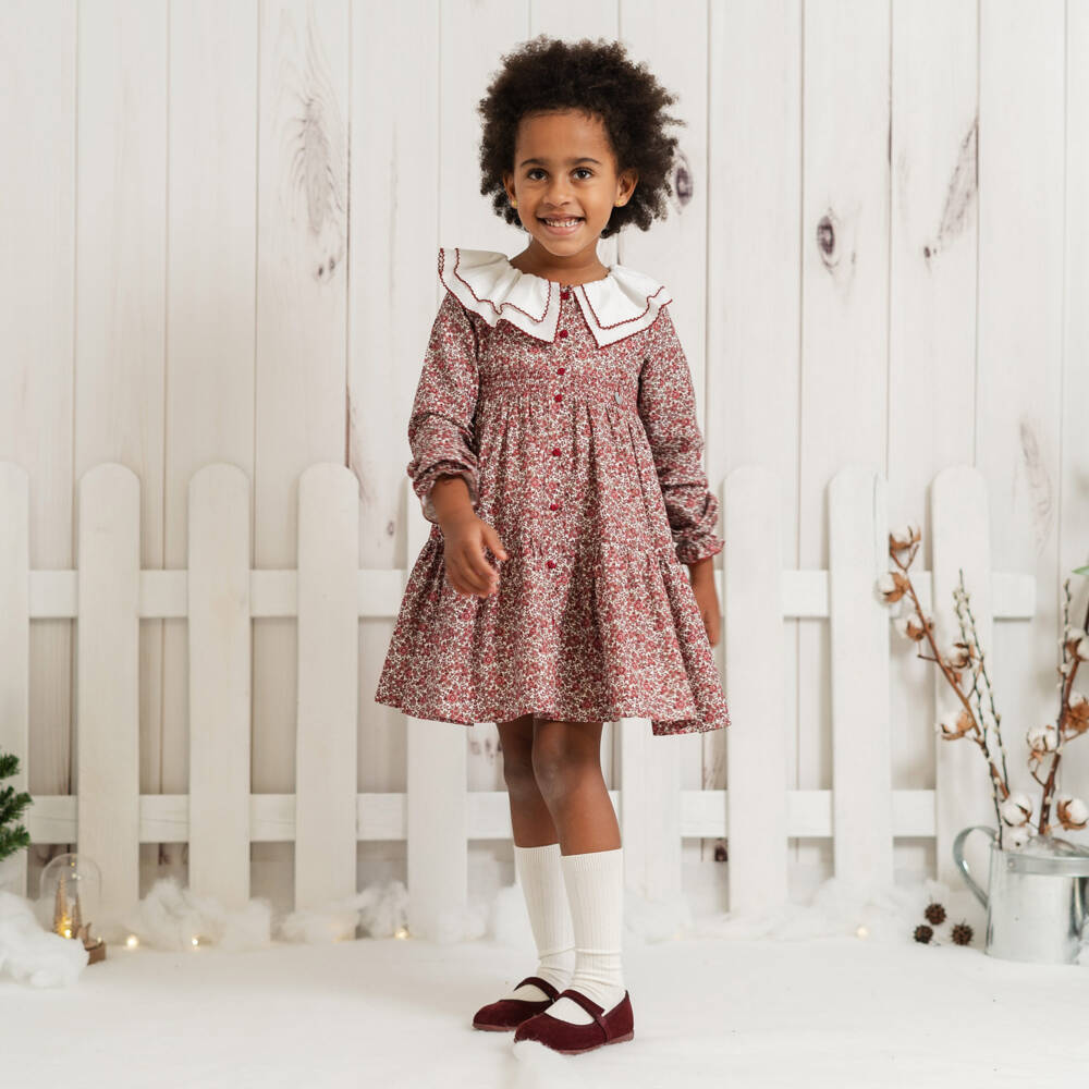 Artesanía Granlei-Girls Red Cotton Floral Print Dress | Childrensalon Outlet