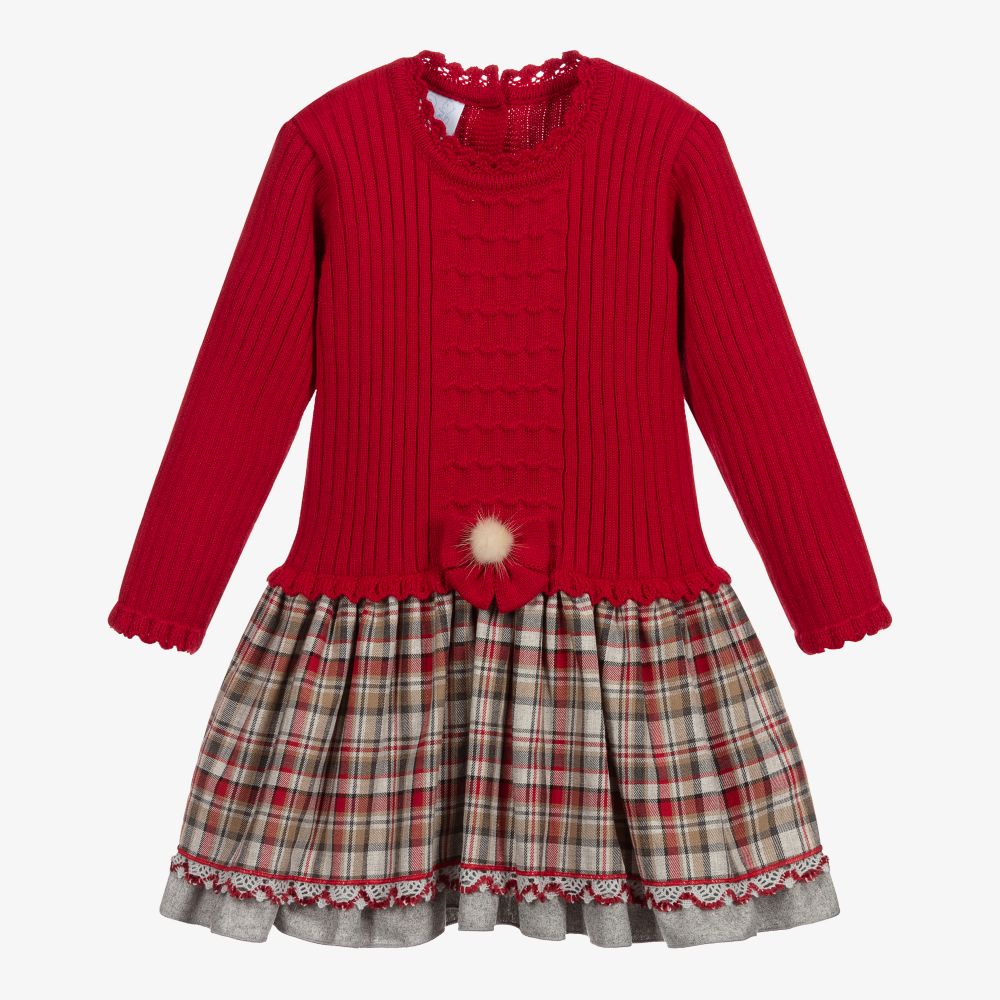 Artesanía Granlei - فستان أكريليك محبوك وقطن لون أحمر ورمادي | Childrensalon
