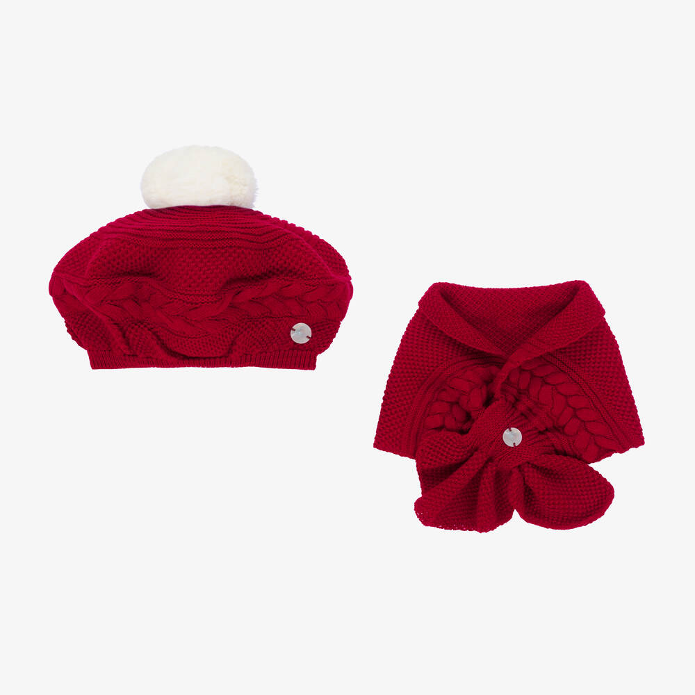 Artesanía Granlei - Rotes Set aus Mütze und Schal (M) | Childrensalon