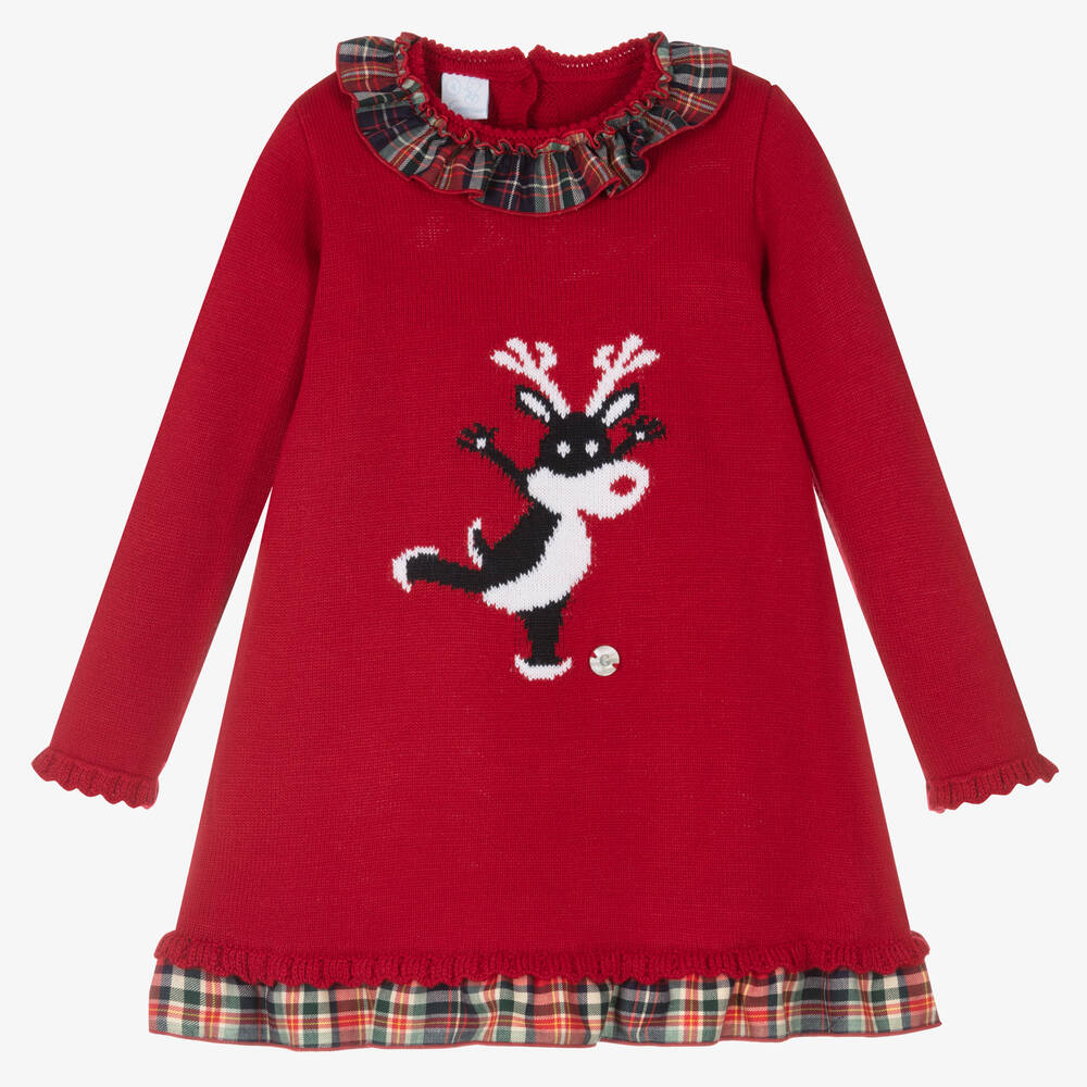 Artesanía Granlei - Красное трикотажное платье с оленем для девочек  | Childrensalon