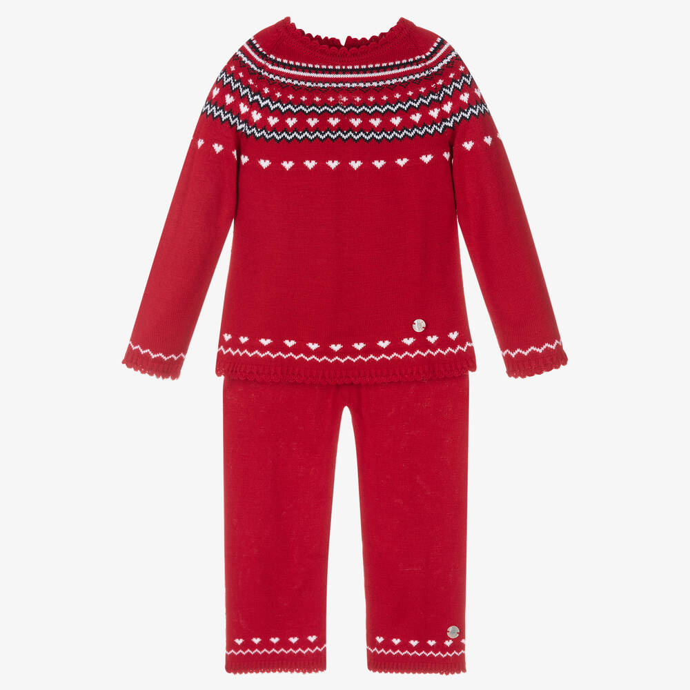 Artesanía Granlei - Ensemble pantalon rouge maille fille  | Childrensalon