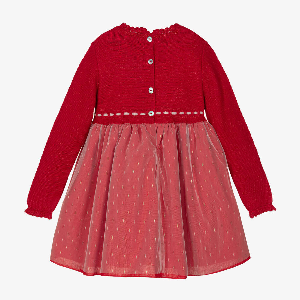 Artesanía Granlei-Girls Red Knit & Tulle Dress | Childrensalon Outlet