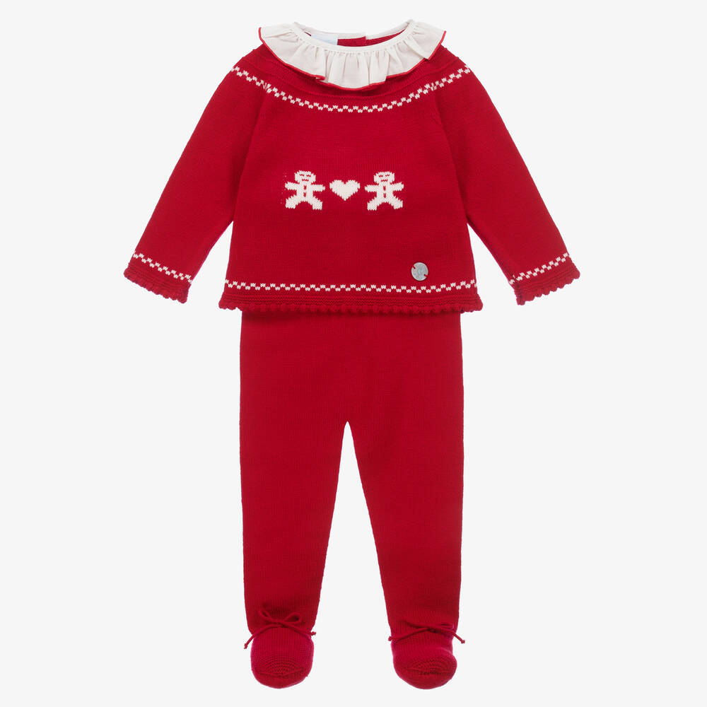 Artesanía Granlei - Girls Red Knitted 2 Piece Babygrow | Childrensalon