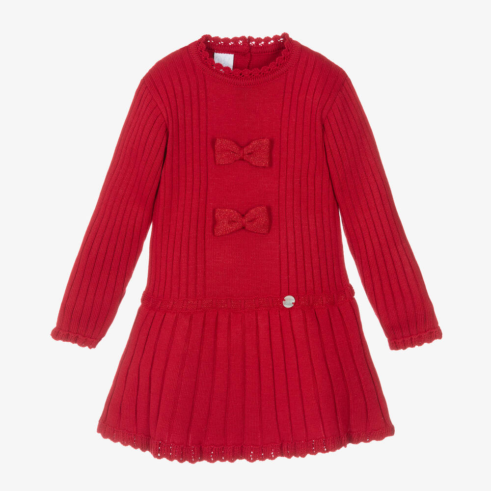 Artesanía Granlei - Girls Red Knitted Bow Dress | Childrensalon