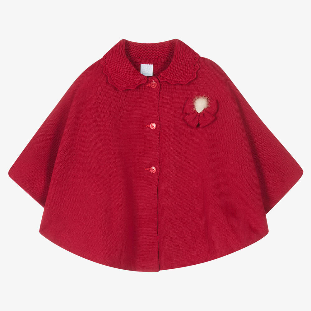 Artesanía Granlei - Girls Red Knitted Cape | Childrensalon