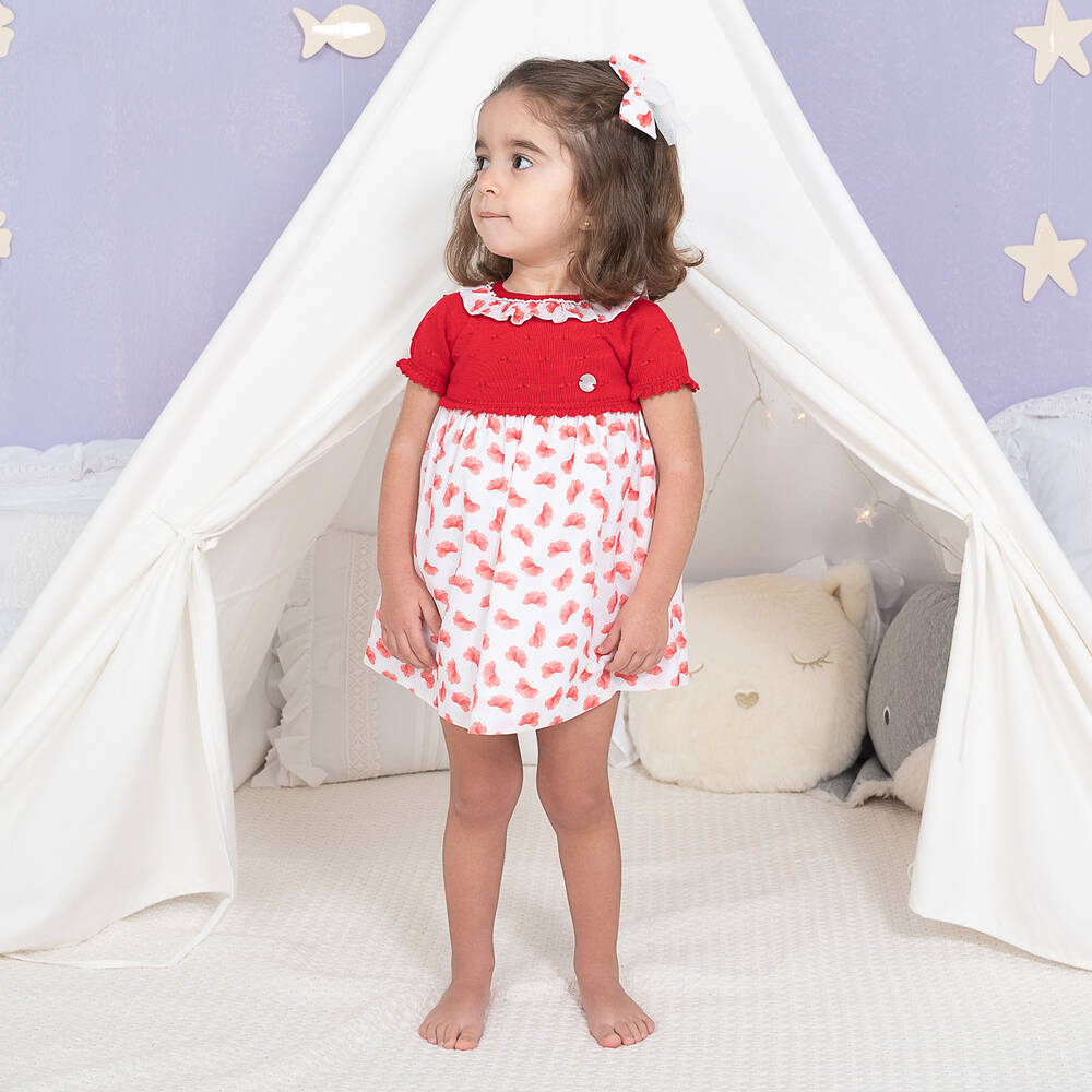 Artesanía Granlei-Girls Red Knitted & Floral Dress | Childrensalon Outlet