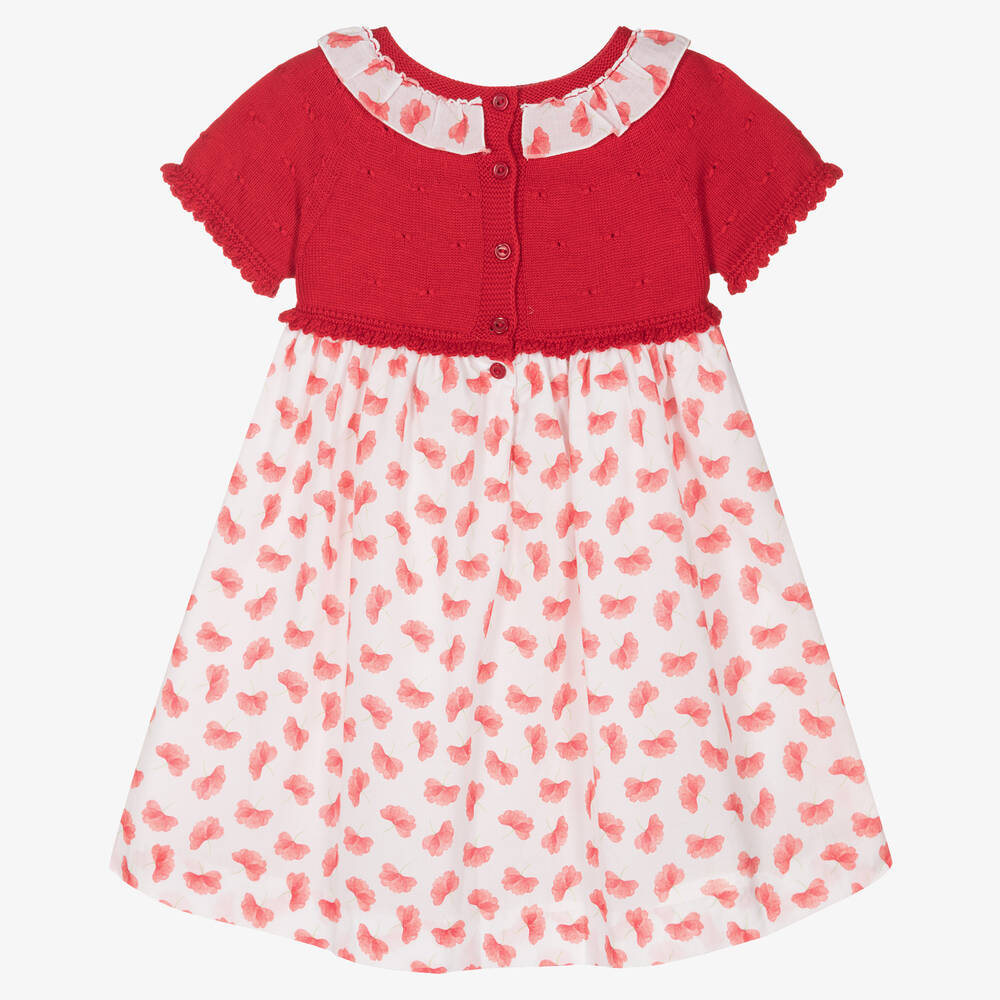 Artesanía Granlei-Girls Red Knitted & Floral Dress | Childrensalon Outlet