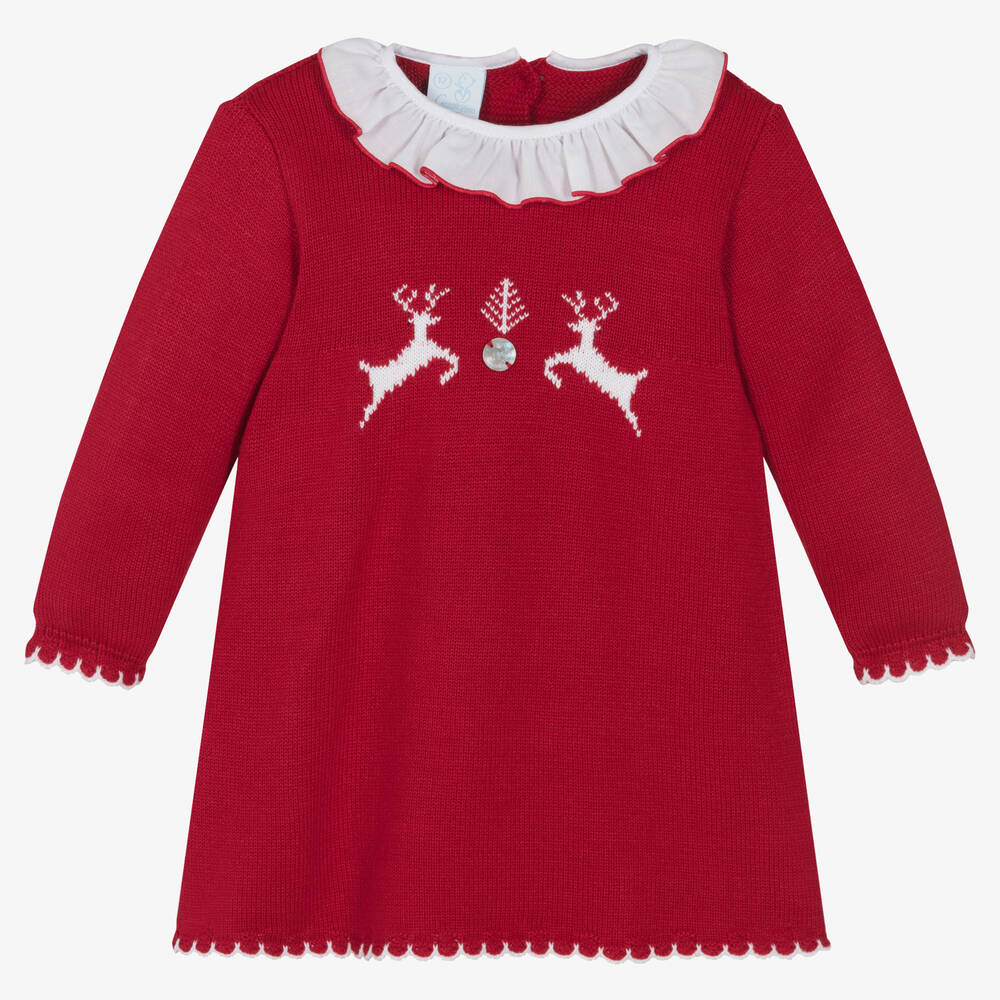 Artesanía Granlei - Girls Red Knitted Reindeers Dress | Childrensalon