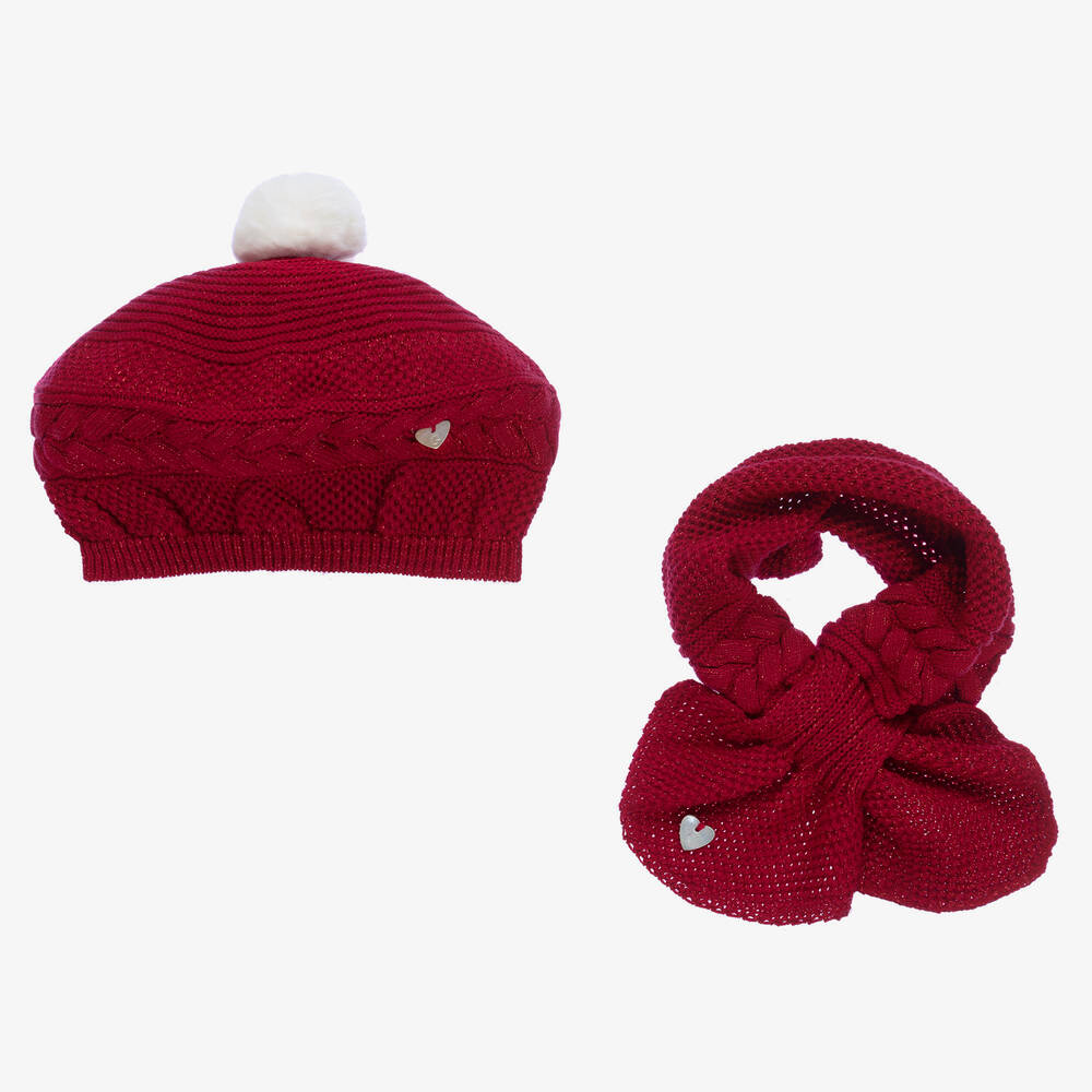 Artesanía Granlei - Girls Red Sparkly Knit Hat & Scarf Set | Childrensalon