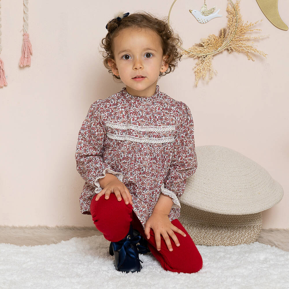 ارتيزانيا  غرانلي-طقم بنطلون أطفال بناتي قطن عضوي لون أحمر وعاجي | Childrensalon Outlet