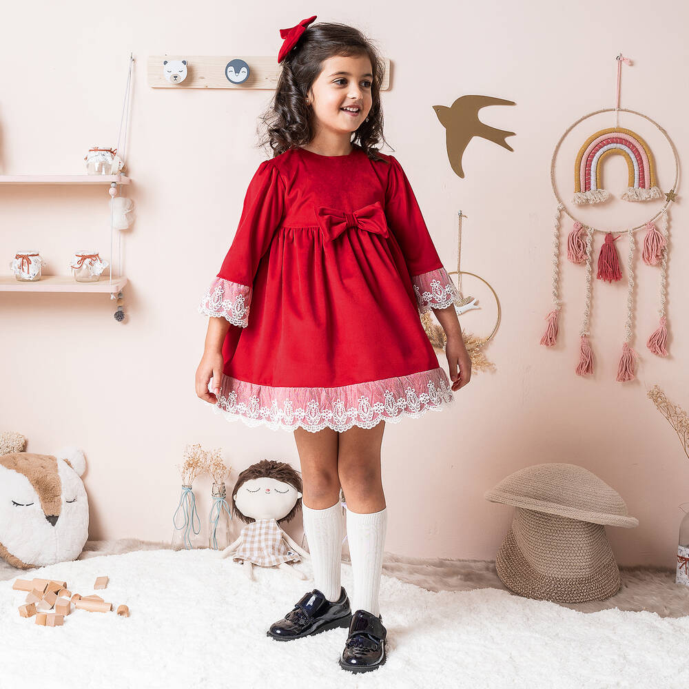 ارتيزانيا  غرانلي-فستان مخمل ودانتيل لون أحمر | Childrensalon Outlet