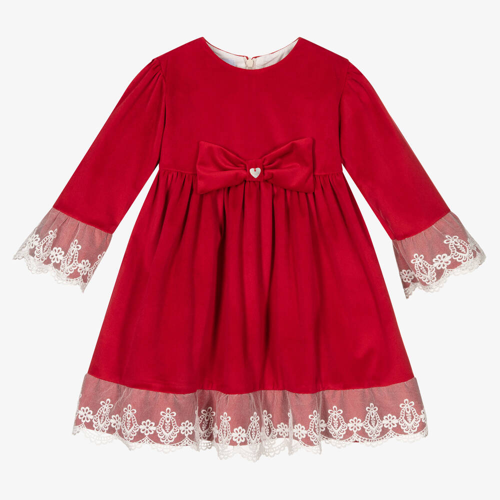 Artesanía Granlei - Rotes Samtkleid mit Spitze (M) | Childrensalon