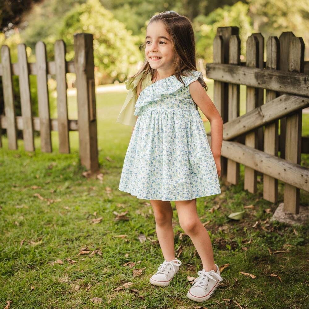 Artesanía Granlei-فستان قطني أزرق مزين بالكشكش للبنات | Childrensalon Outlet