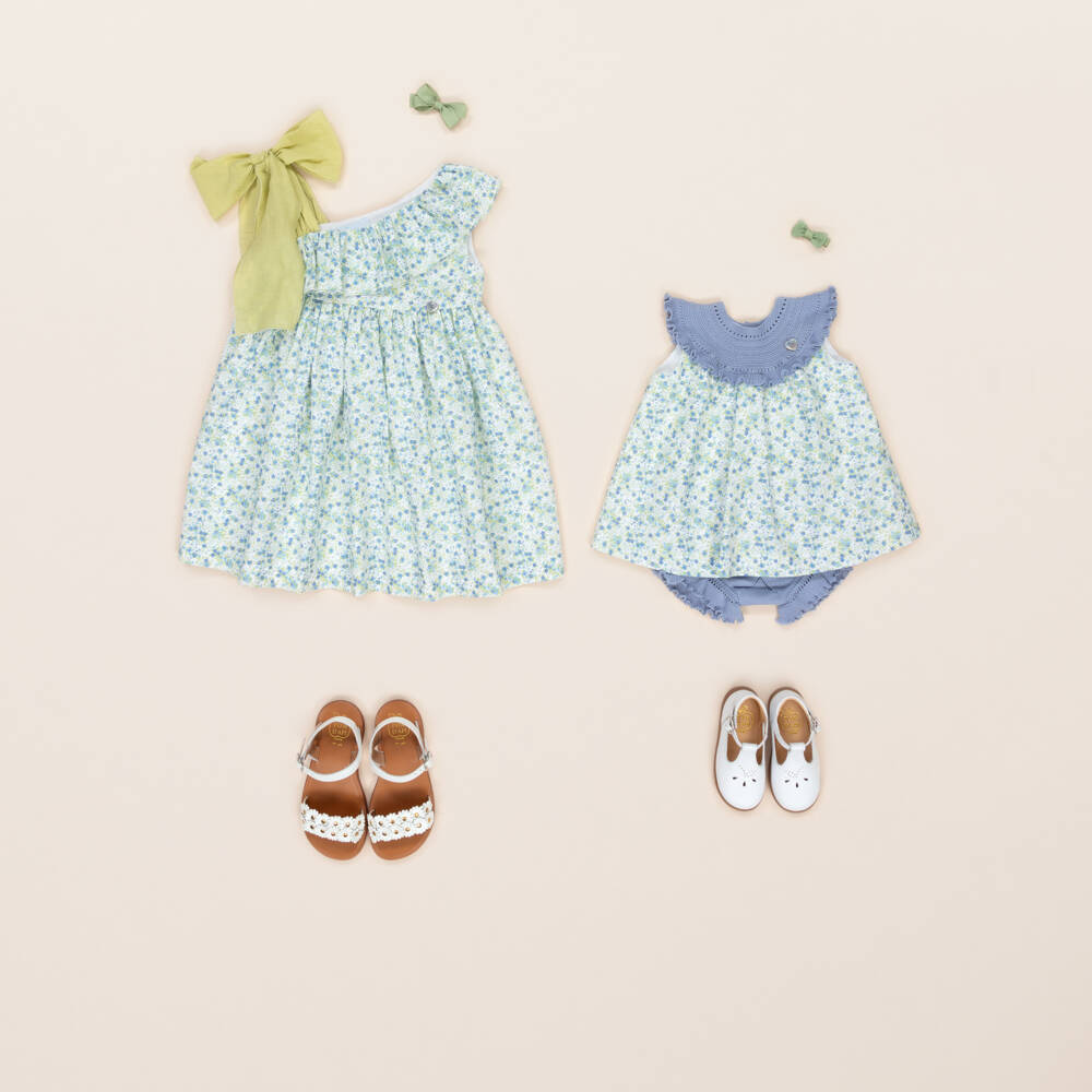 Artesanía Granlei-فستان قطني أزرق مزين بالكشكش للبنات | Childrensalon Outlet