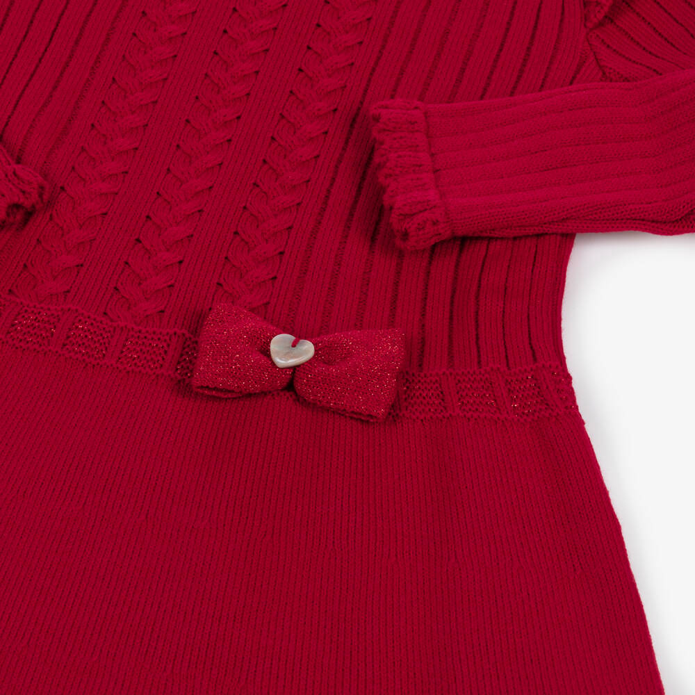 Artesanía Granlei-Girls Scarlet Knit Dress with Bow | Childrensalon Outlet