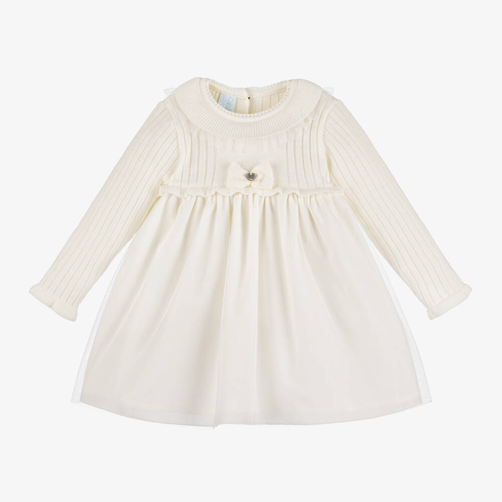 Artesanía Granlei-فستان محبوك وتول لون عاجي | Childrensalon Outlet