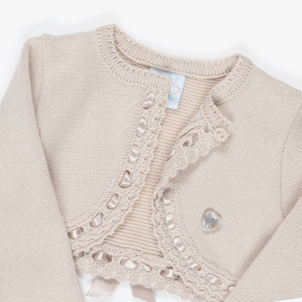 Artesanía Granlei-Girls Shimmery Beige Bolero Cardigan with Ribbon Detailing | Childrensalon Outlet