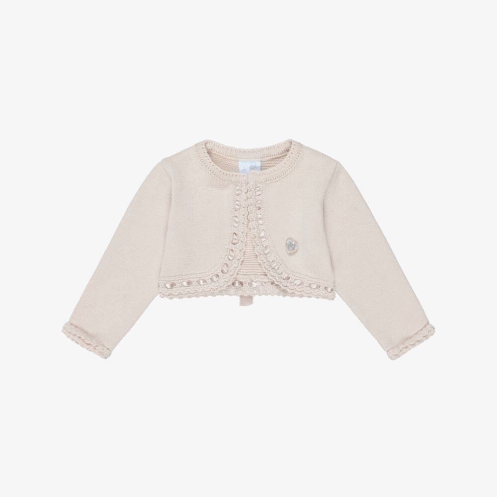 Artesanía Granlei-Girls Shimmery Beige Bolero Cardigan with Ribbon Detailing | Childrensalon Outlet