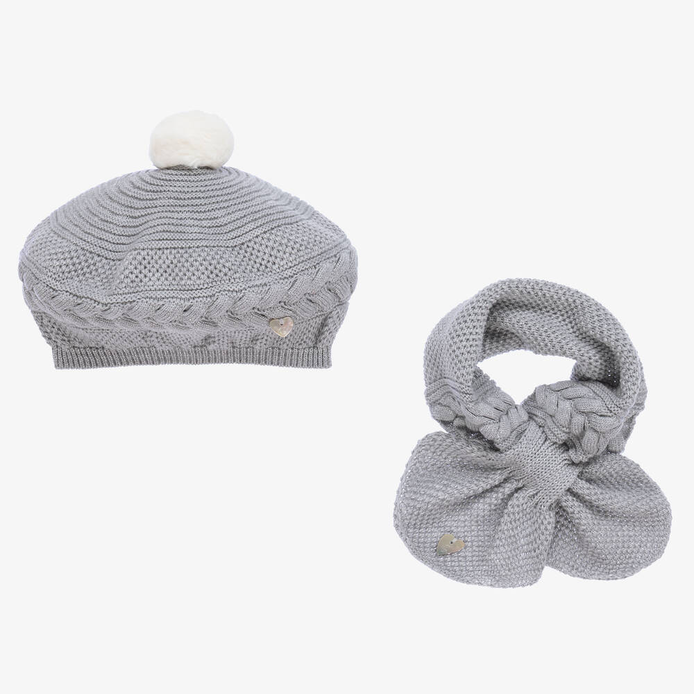 Artesanía Granlei-طقم قبعة وسكارف أكريليك محبوك لون فضّي للبنات | Childrensalon Outlet