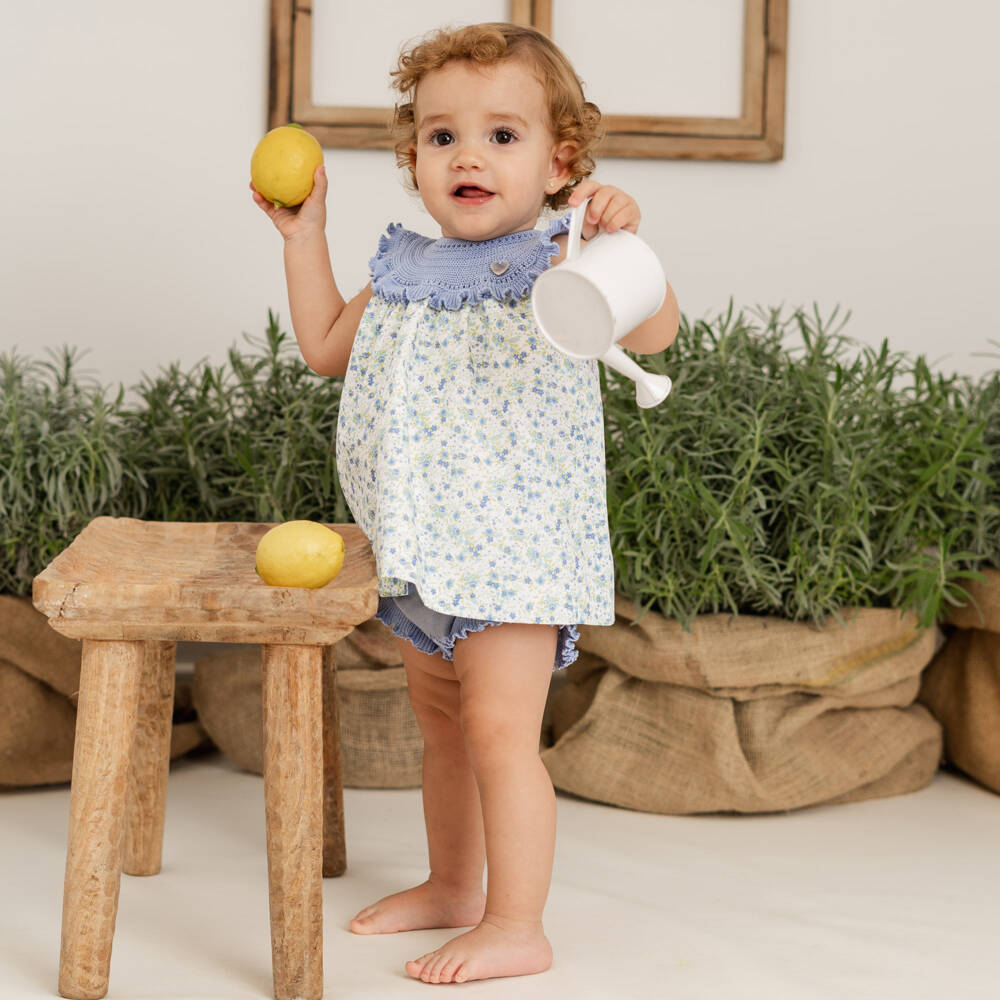 Artesanía Granlei-Платье с цветочным узором небесно-голубого цвета для девочек | Childrensalon Outlet