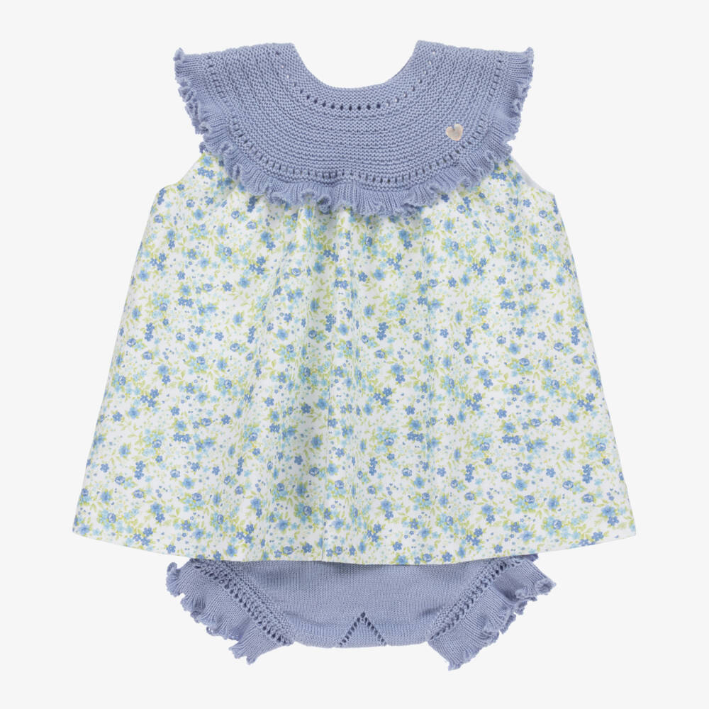 Artesanía Granlei-Girls Sky Blue Floral Knit Dress | Childrensalon Outlet