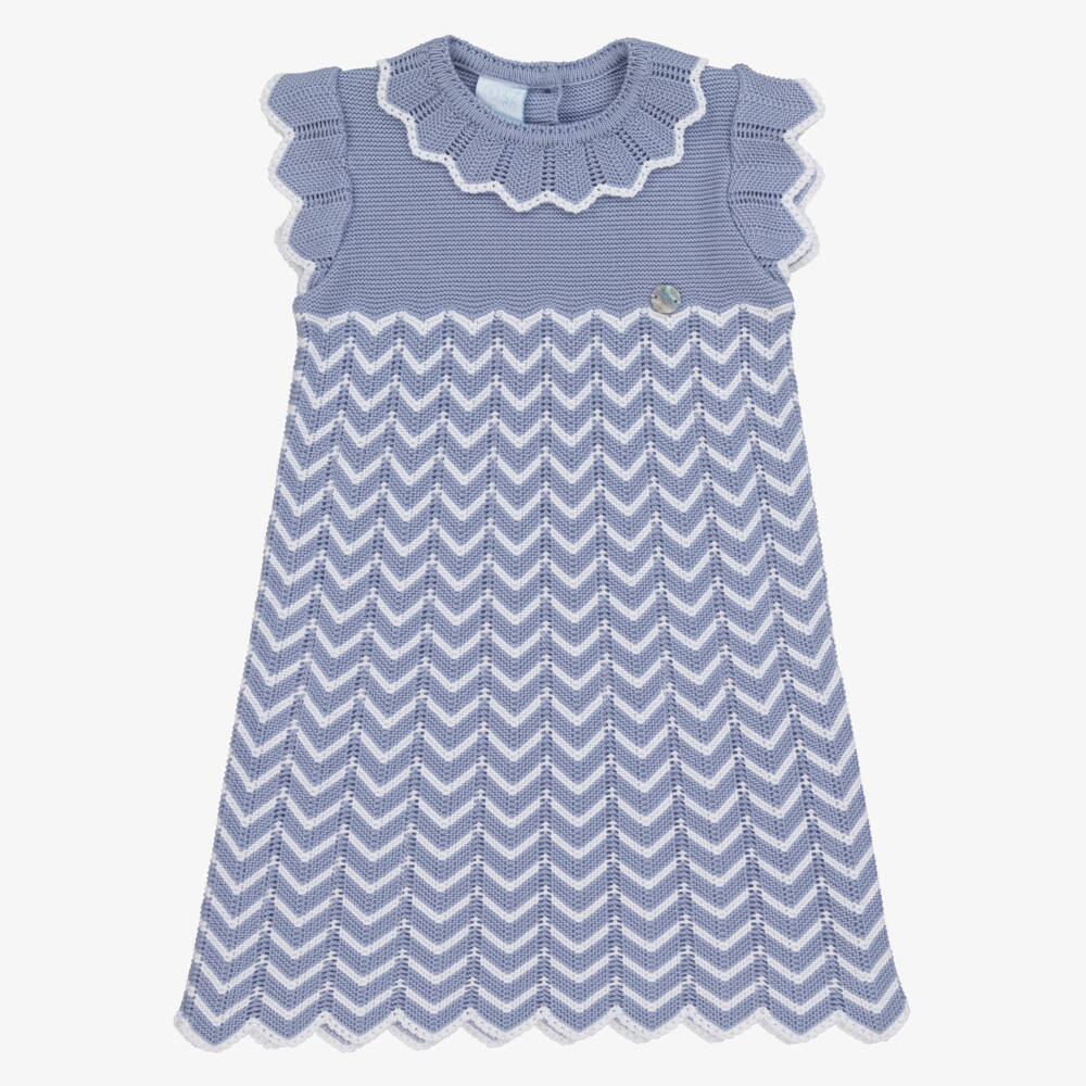 Artesanía Granlei-Girls Soft Blue Zigzag Knit Frock | Childrensalon Outlet