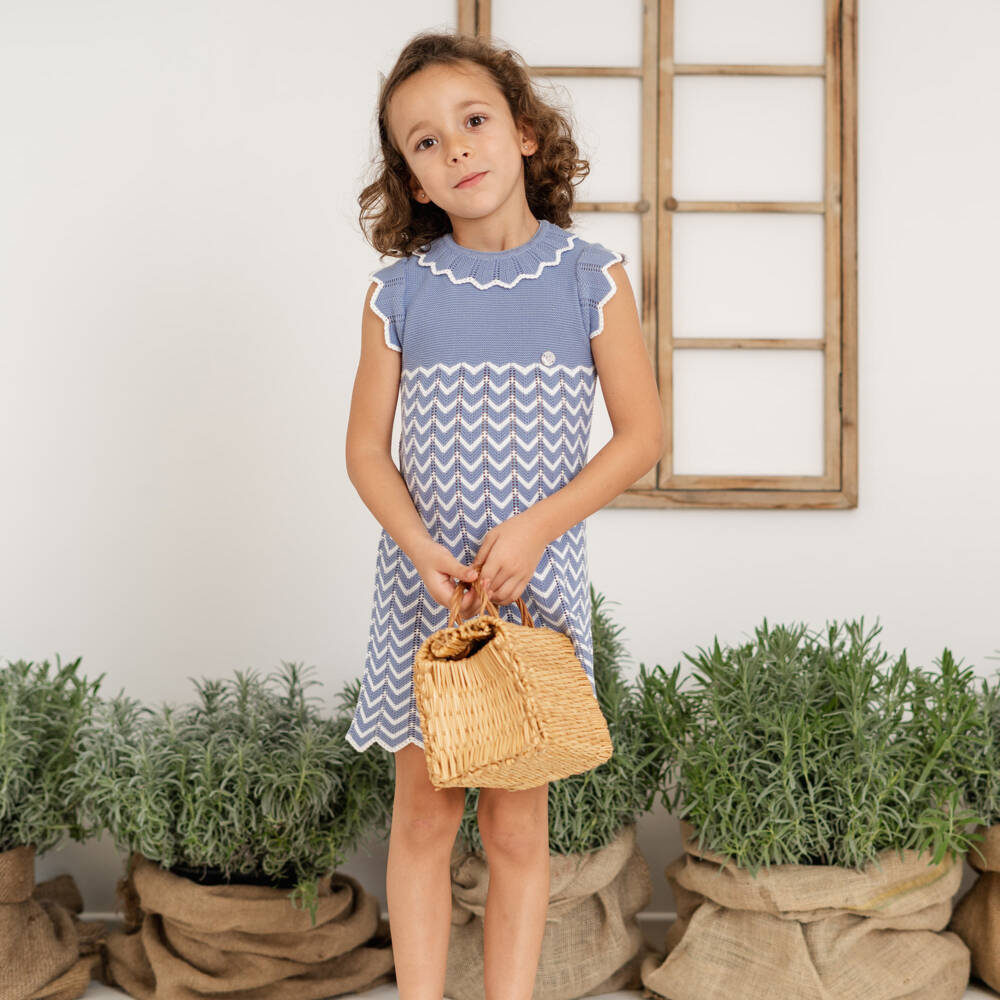 Artesanía Granlei-Мягкое голубое платье с зигзагами для девочек | Childrensalon Outlet