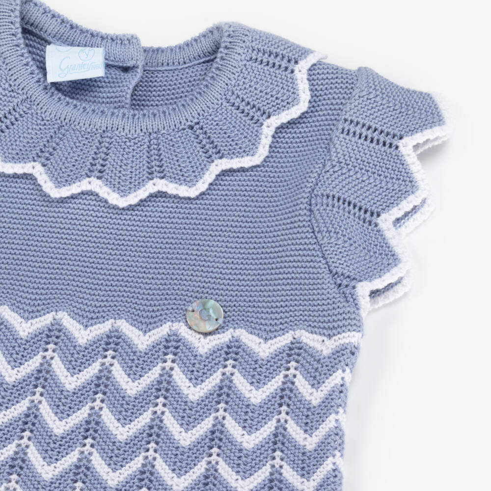 Artesanía Granlei-Мягкое голубое платье с зигзагами для девочек | Childrensalon Outlet