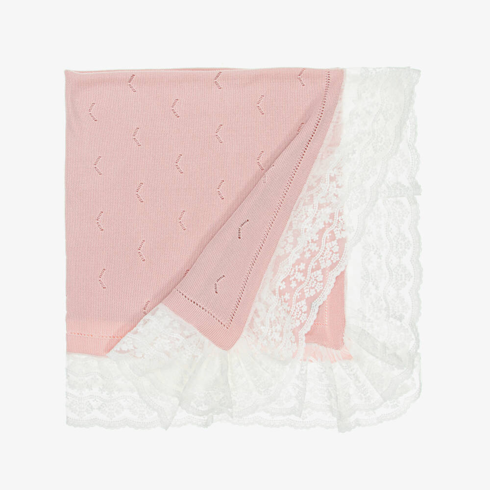 Artesanía Granlei-Girls Soft Blush Lace-Edged Shawl | Childrensalon Outlet