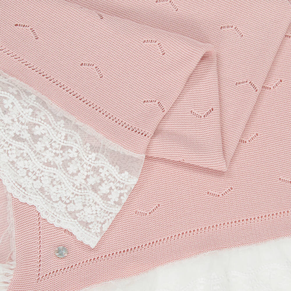 Artesanía Granlei-Girls Soft Blush Lace-Edged Shawl | Childrensalon Outlet