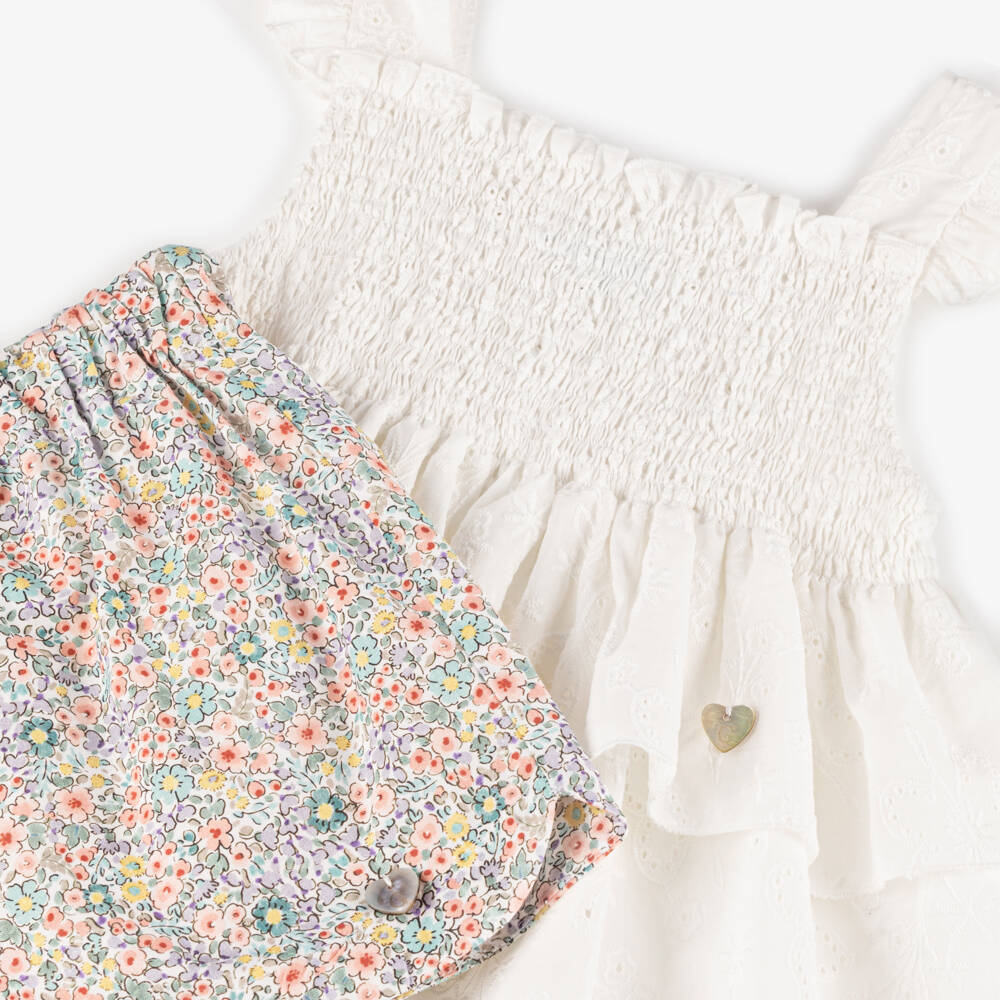 Artesanía Granlei-Girls Soft Ivory & Floral Ensemble | Childrensalon Outlet